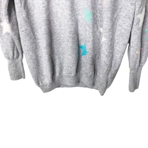 Pure Collection 100% Cashmere Sweater Gray Heather Stars 8/10 Medium Long Sleeve - Picture 5 of 12